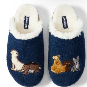 LANDS' END Slippers Blue Sherpa Lining With Puppies Dogs, Size 10